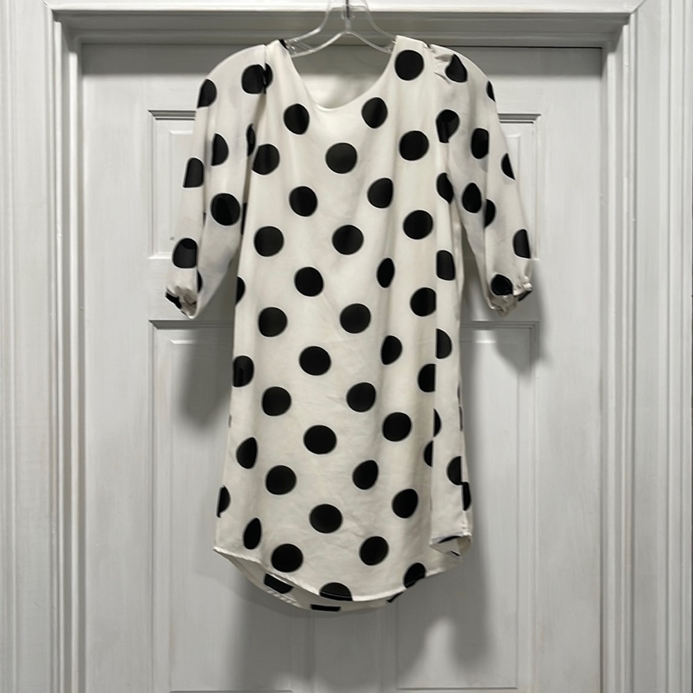 Girl’s [Sequin Hearts] Polka Dot Dress with yellow bow in Back